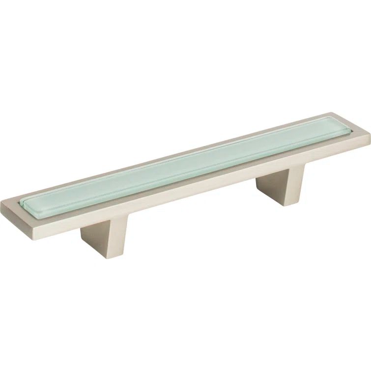 Brushed Nickel and Green Glass Modern Bar Pull