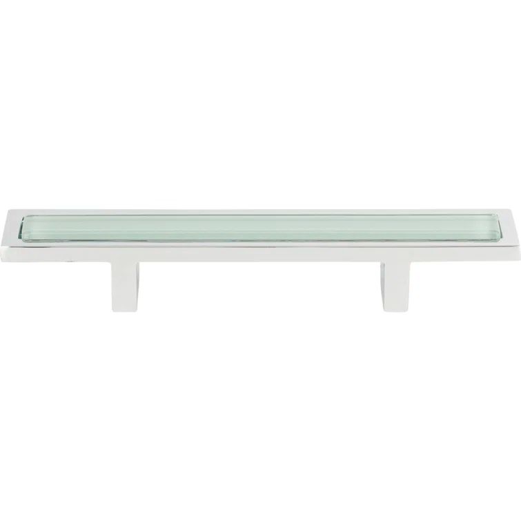 Modern Polished Chrome Bar Pull with Green Glass Tile