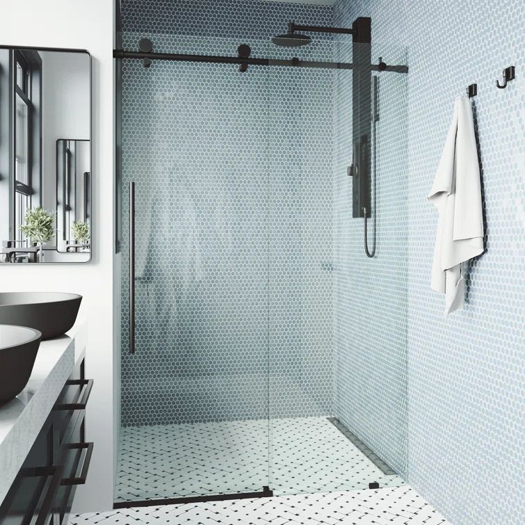 Elan E-Class 60" Matte Black Frameless Sliding Shower Door