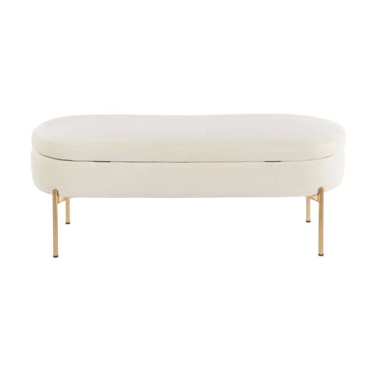 48" Chloe White Velvet Upholstered Storage Bench with Gold Base