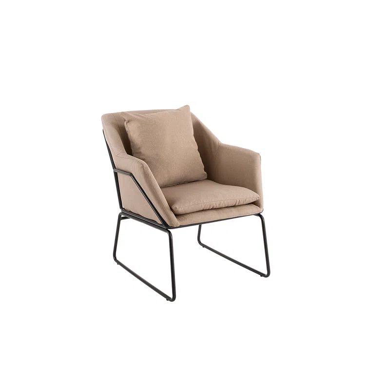 French Taupe Metal Frame Armchair with Flared Arms