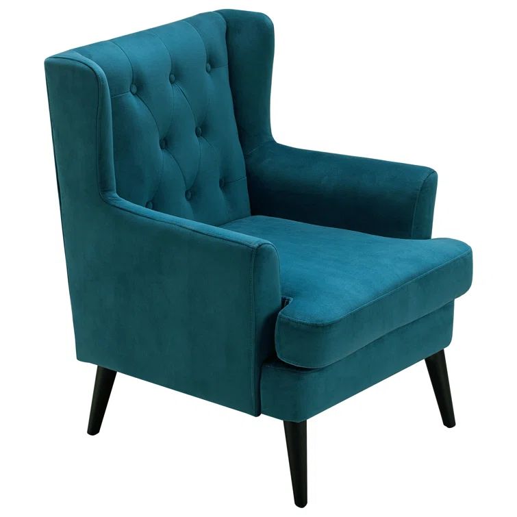 Celeste Vintage Teal Velvet Accent Chair with Wood Legs