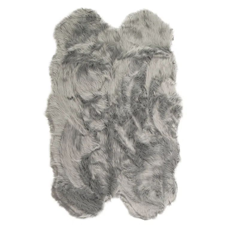 Gray Faux Sheepskin Fur Shag Rectangular Area Rug 4' x 6'