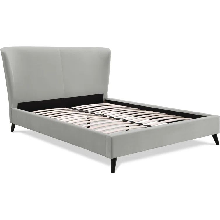 Gray Velvet Queen Upholstered Platform Bed with Wingback Headboard