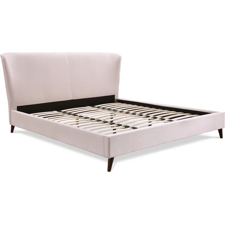 Blush Pink Velvet Upholstered King Wingback Bed with Wood Slats