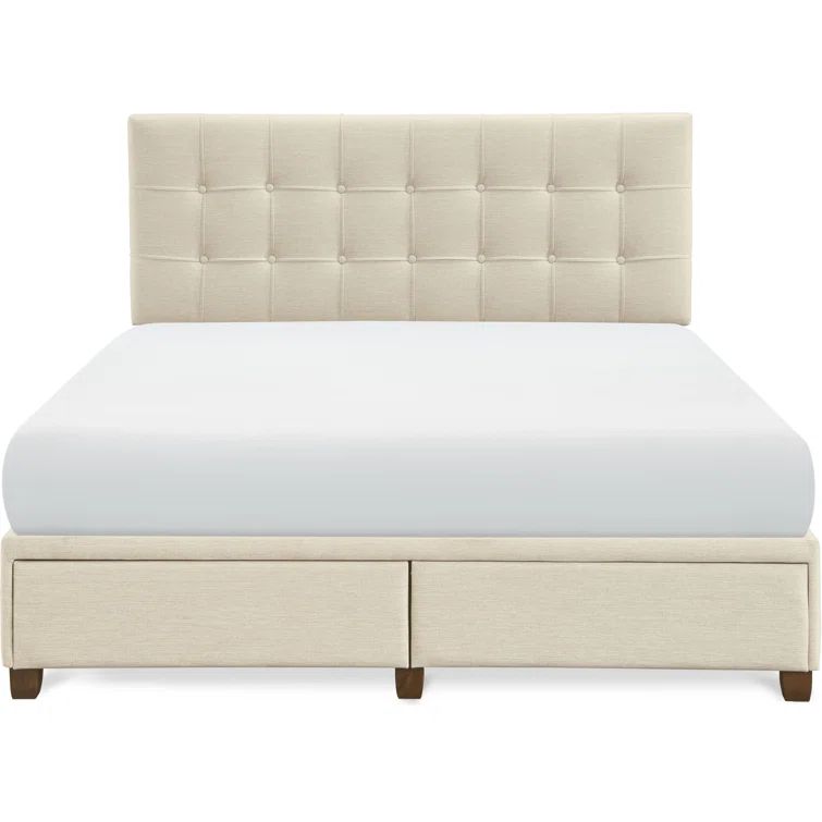Edmond Queen-Size Cream Tufted Upholstered Platform Bed with Storage