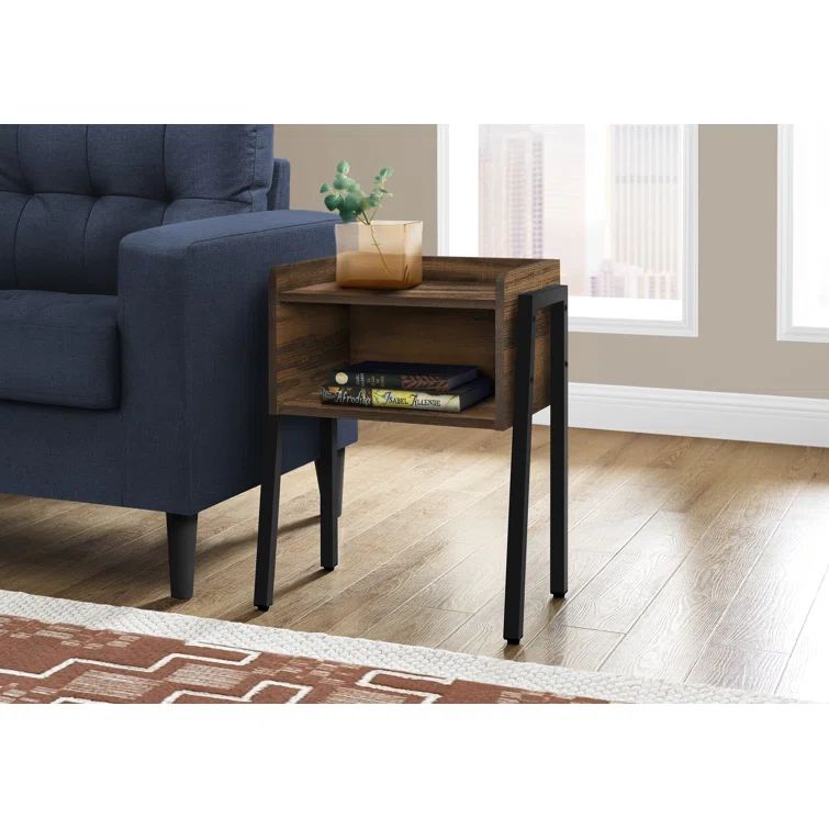 23" Black Metal and Brown Wood Rectangular Accent Table