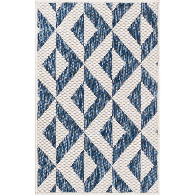 Coastal Blue Geometric 8' x 10' Reversible Outdoor Rug
