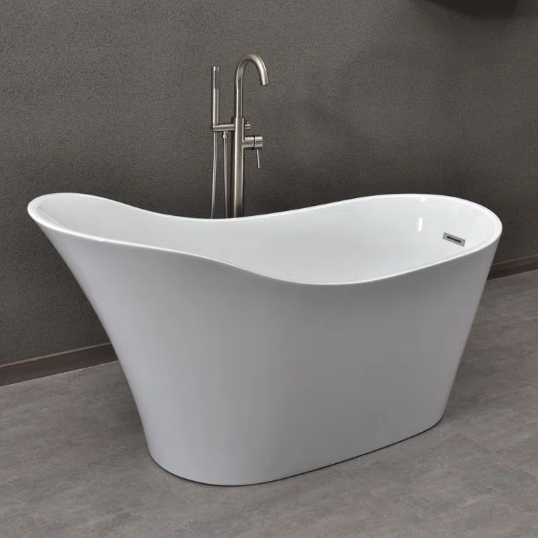 White Oval Freestanding Acrylic Bathtub with Brushed Gold Finish