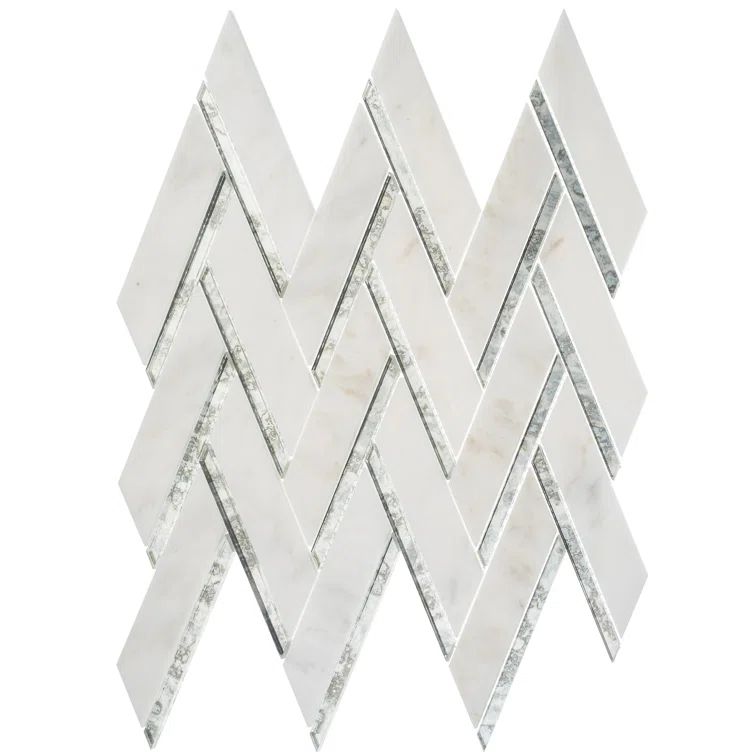Skylar Polished Silver Chevron Marble Mosaic Tile