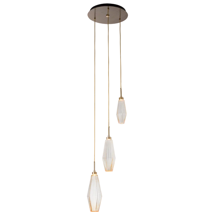Aalto 3-Light Gilded Brass LED Cluster Pendant with Optic Rib Amber Shades