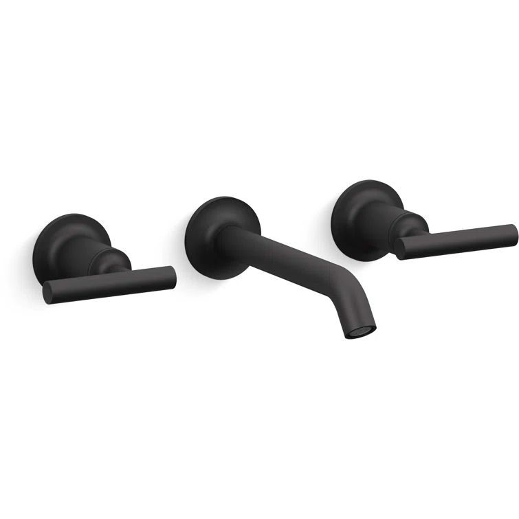 Matte Black Wall-Mounted Bathroom Faucet with Lever Handles