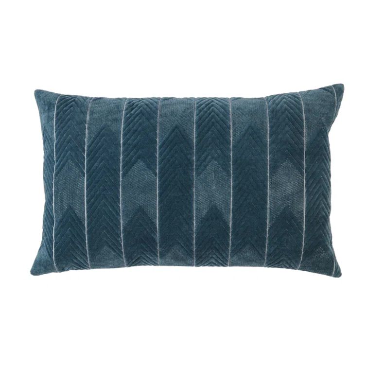 Blue Embroidered Cotton Chevron Lumbar Throw Pillow