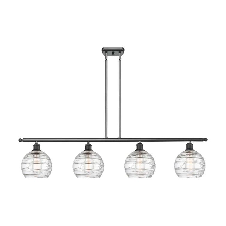 Vintage Globe 4-Light Matte Black Island Pendant with Chrome Accents