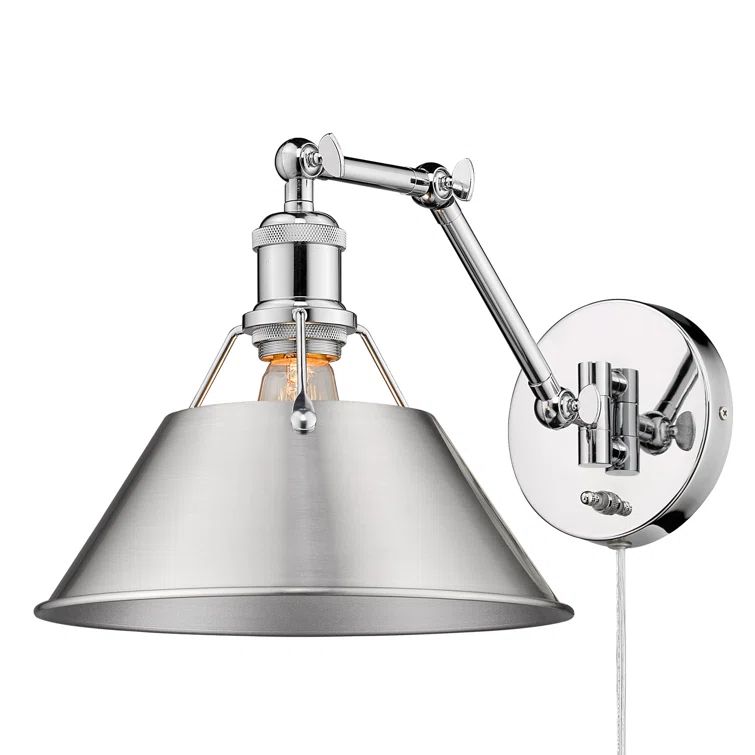 Chrome Adjustable Plug-In Wall Sconce with Steel Shade