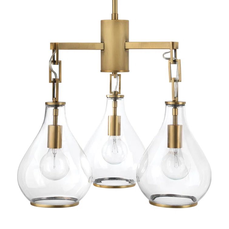 Mini 3-Light Antique Brass Chandelier with Clear Glass Shades