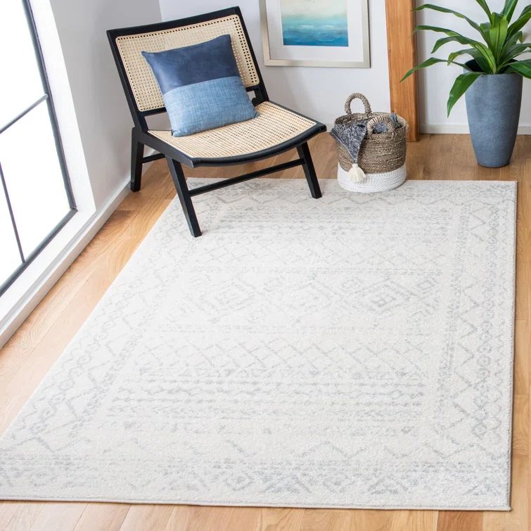 Gray Geometric 6' x 9' Hand-Knotted Synthetic Area Rug