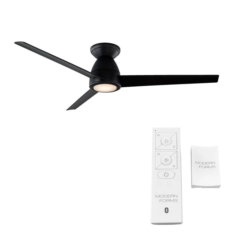 Matte Black 52" Smart Flush Mount Ceiling Fan with LED Light and Remote