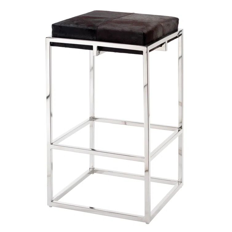 Espresso and Silver Metal Bar Stool with Polished Finish