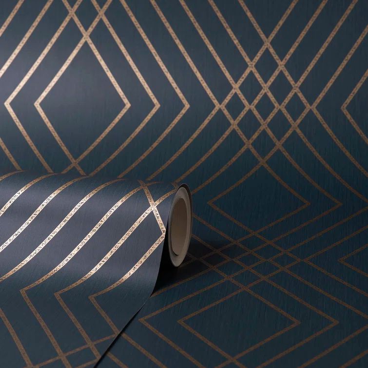 Shard Navy and Gold Geometric Trellis Wallpaper Roll