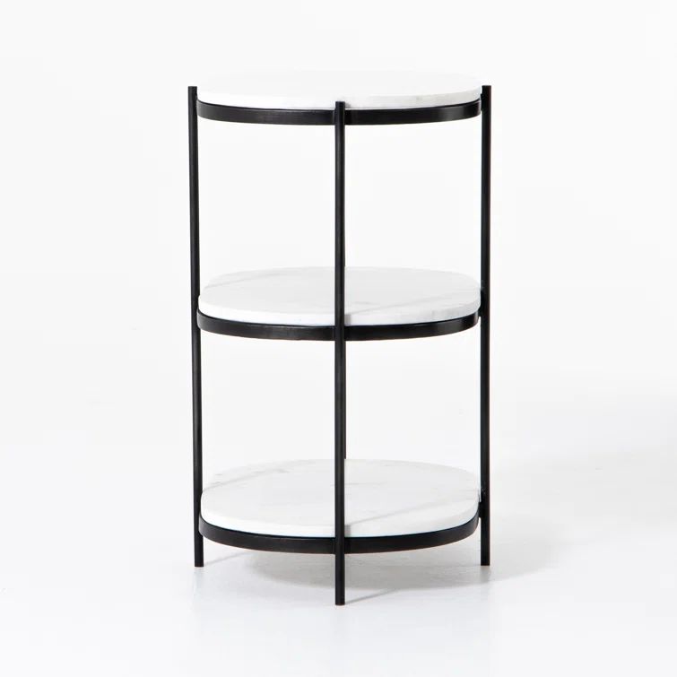Elegant Felix Marble & Brushed Metal Nightstand, Black/White
