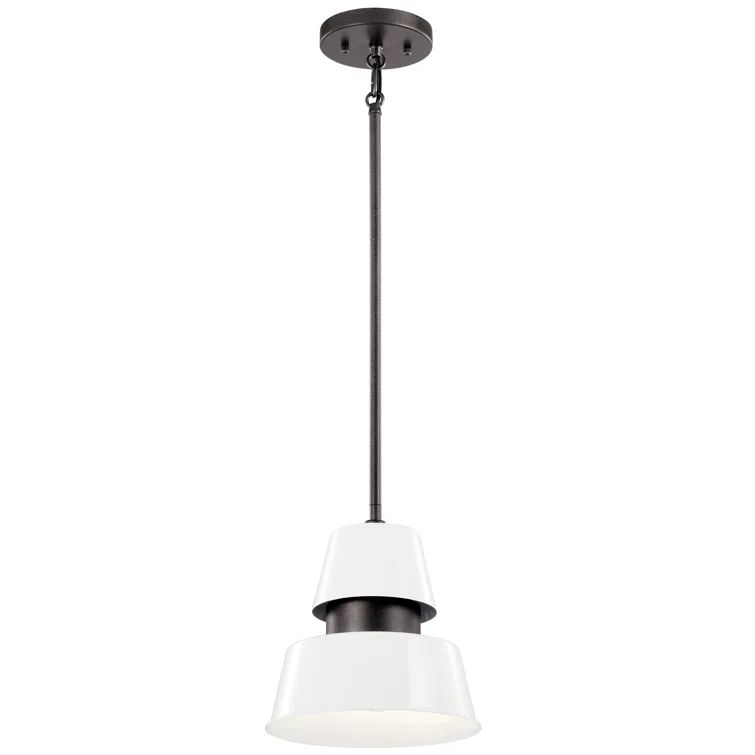 Lozano 9.5" White Aluminum Outdoor Pendant with Anvil Iron Accent