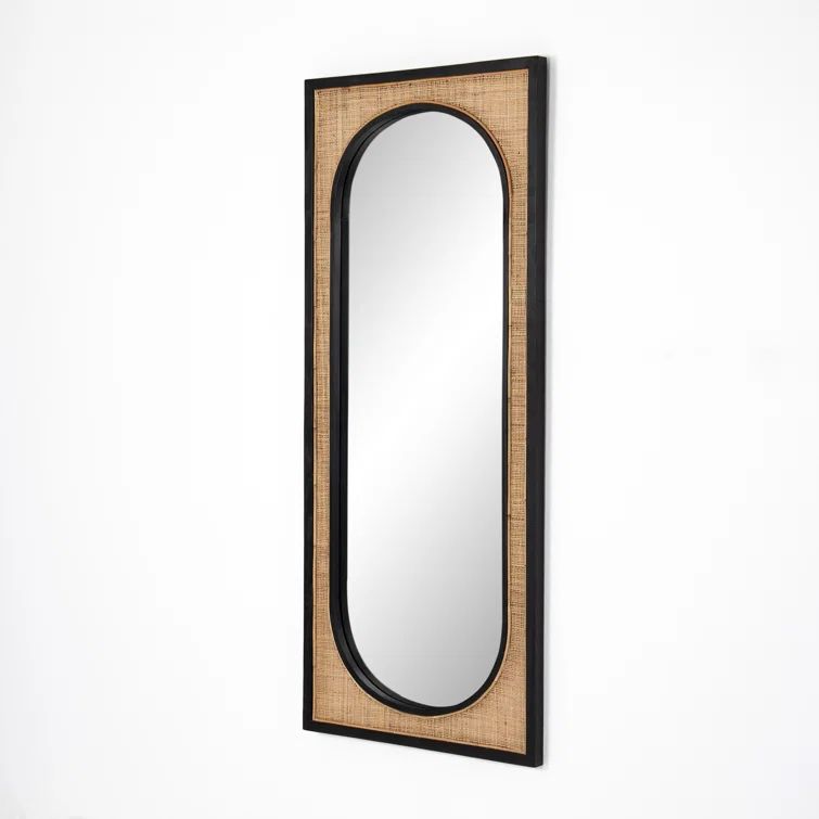 Contemporary Oval Wood & Gold Floor Mirror, 30x70 Inch