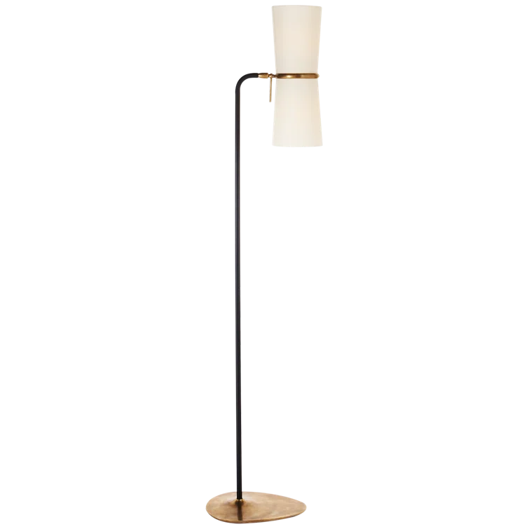 Adjustable Black and Brass Floor Lamp with Linen Shade