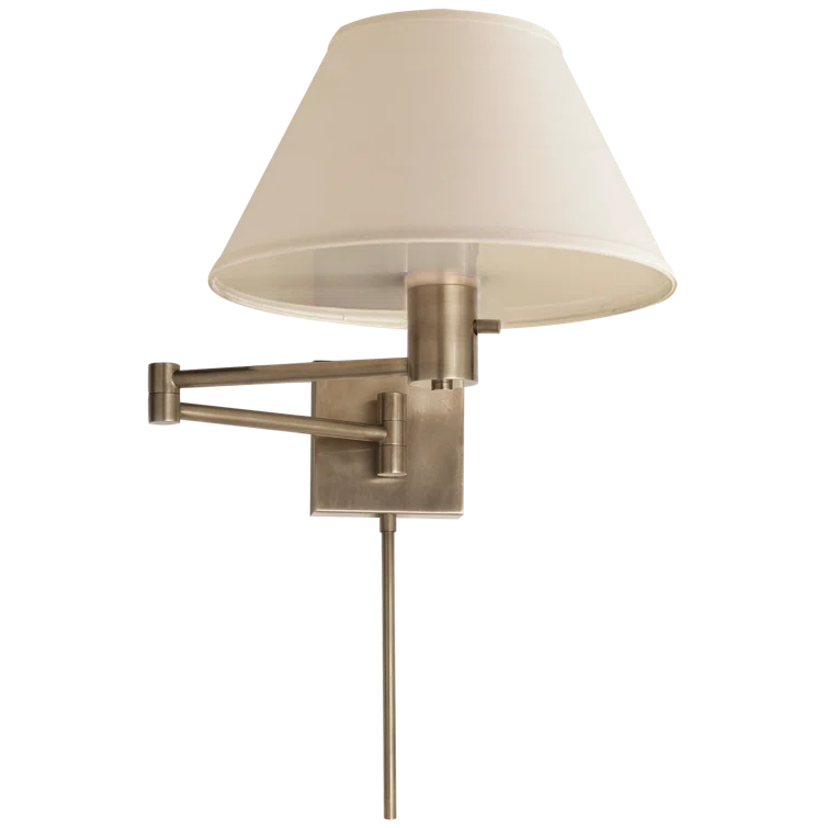 Classic Nickel Swing Arm Wall Lamp with Linen Shade