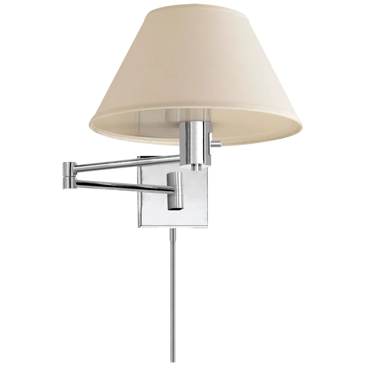 Polished Nickel Swing Arm Wall Lamp with Linen Shade