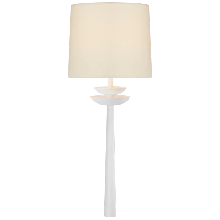 Matte White 19" Metal Wall Sconce with Linen Shade