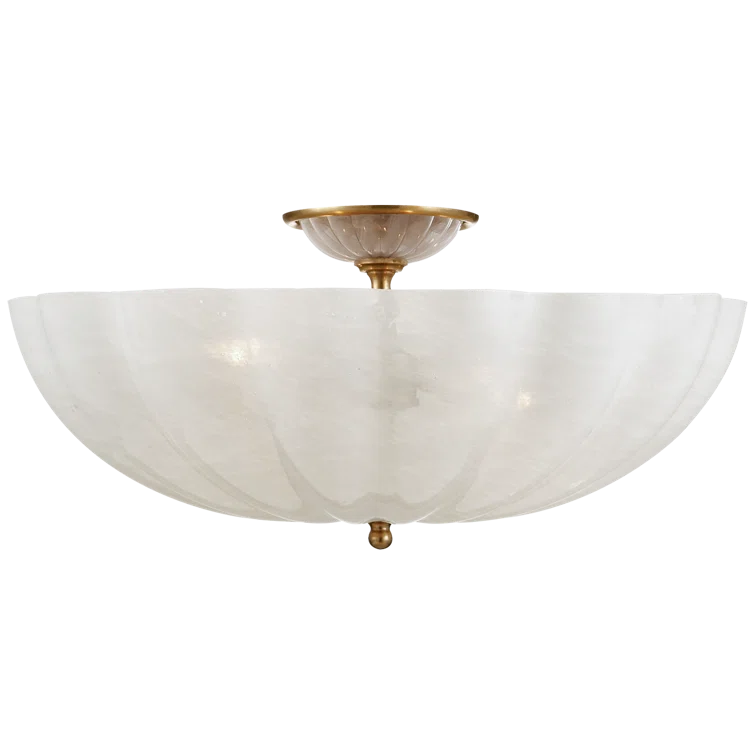 Antique Brass and White Glass 4-Light Semi Flush Mount