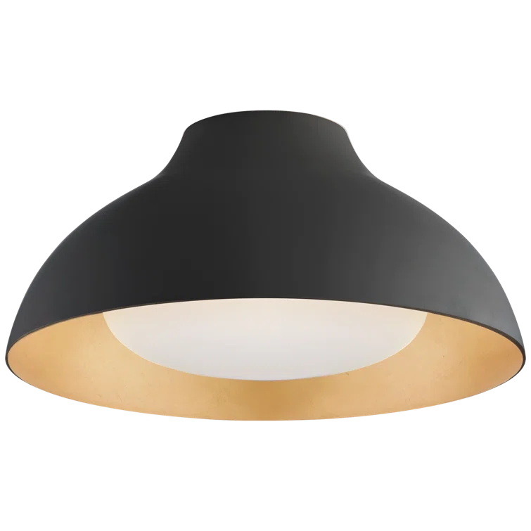 Agnes 7" Matte Black and Gold LED Flush Mount with Soft White Glass