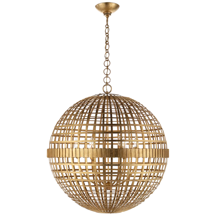 Gold Openwork Globe Chandelier with Crystal Accents
