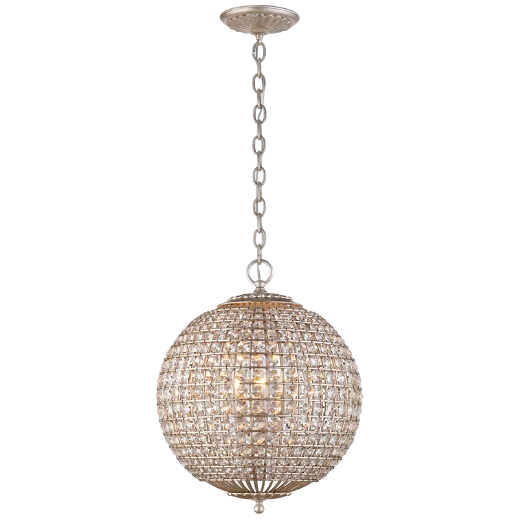 Burnished Silver Leaf Crystal Beaded Drum Chandelier