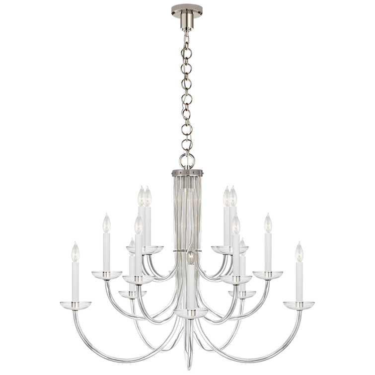 Elegant Nickel Crystal Candle Chandelier, 31" x 37.75"