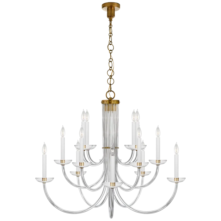 Antique Brass Crystal Candle 15-Light Chandelier