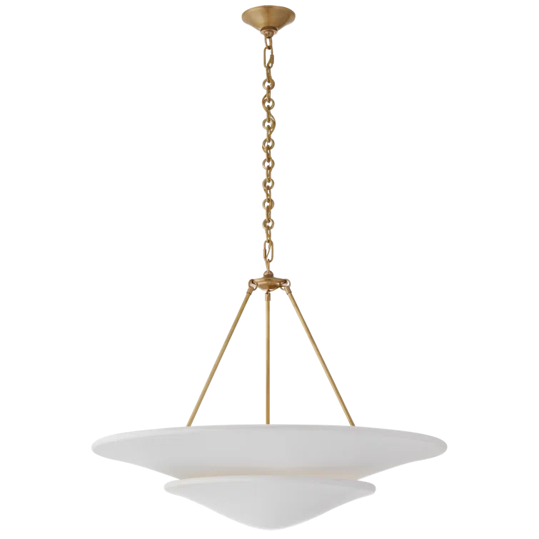 Mollino 25" Hand-Rubbed Antique Brass Tiered Chandelier with Crystal Accents