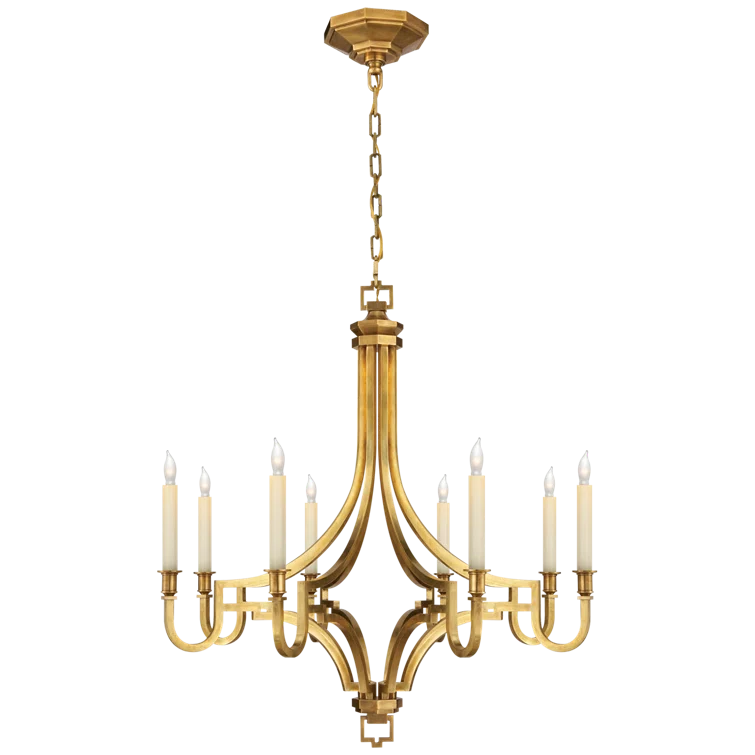 Antique Brass 8-Light Candle Chandelier with Crystal Accents