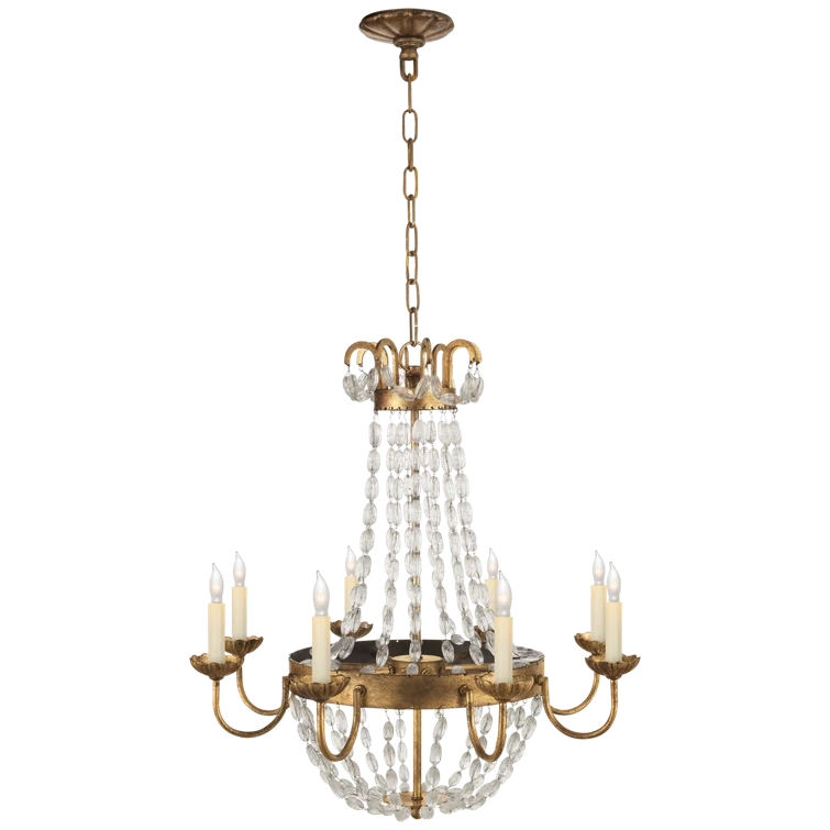 Elegant Brass and Crystal Candle Chandelier, 24" Wide