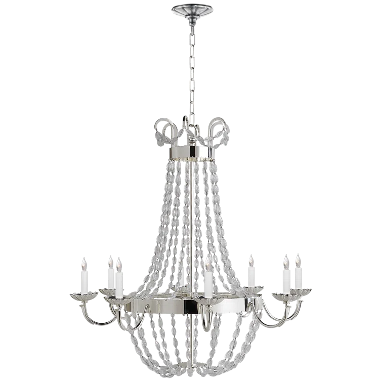Elegant Parisian Flea Market Inspired 33" Crystal Chandelier in Polished Silver