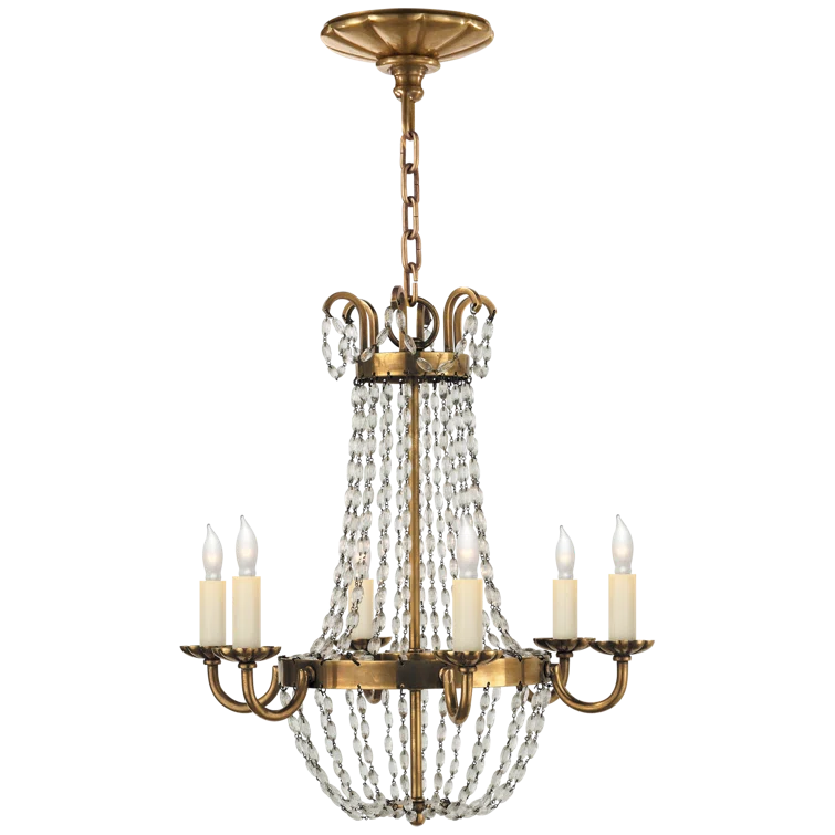 Mini Parisian Brass 6-Light Chandelier with Crystal Beads