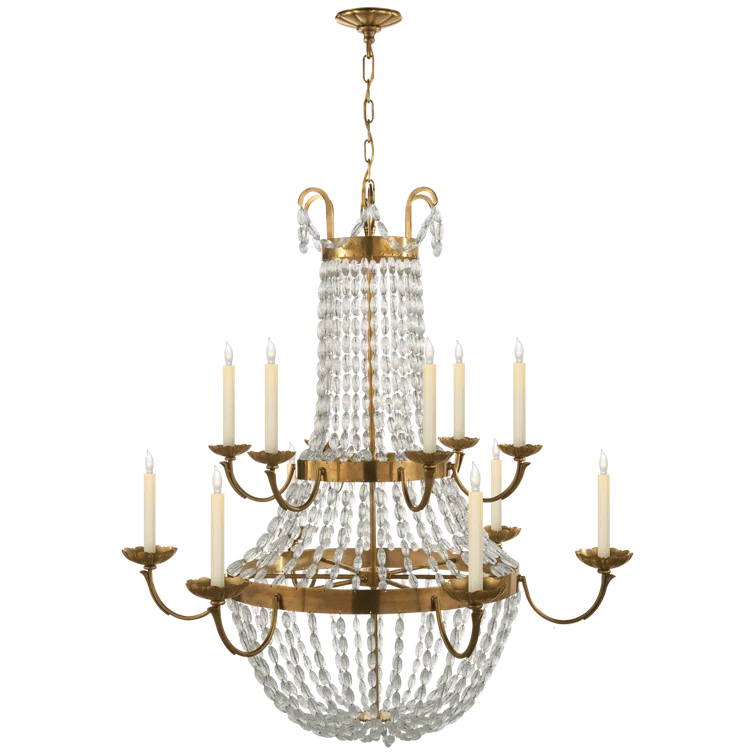 Antique Brass and Crystal 12-Light Candle Chandelier