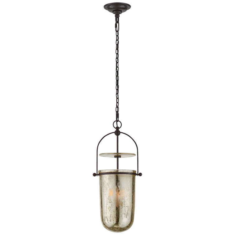 Aged Iron and Mercury Glass Bowl Pendant Light