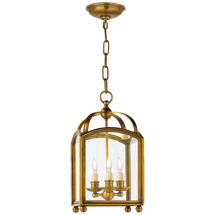 Arch Top Mini Lantern Pendant in Antique-Burnished Brass with Glass