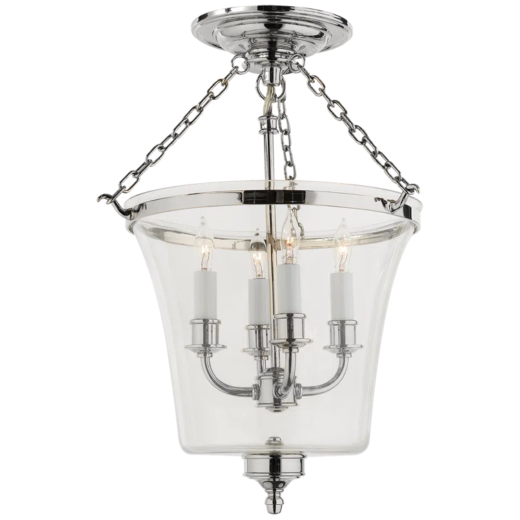 Elegant 18" Polished Nickel Bell Jar Semi-Flush Light