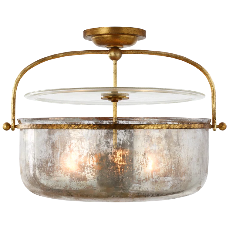 Gilded Iron and Mercury Glass Drum Ceiling Light
