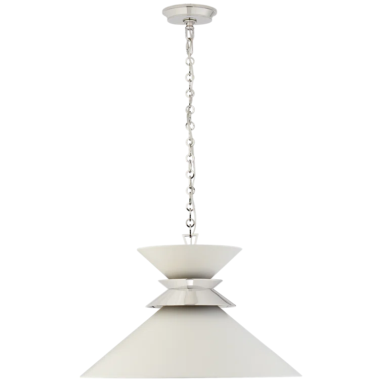 Large Polished Nickel and Matte White Indoor Pendant Light
