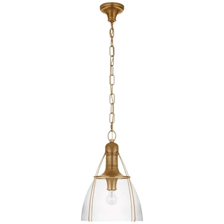 Antique Brass and Clear Glass Bell Pendant Light