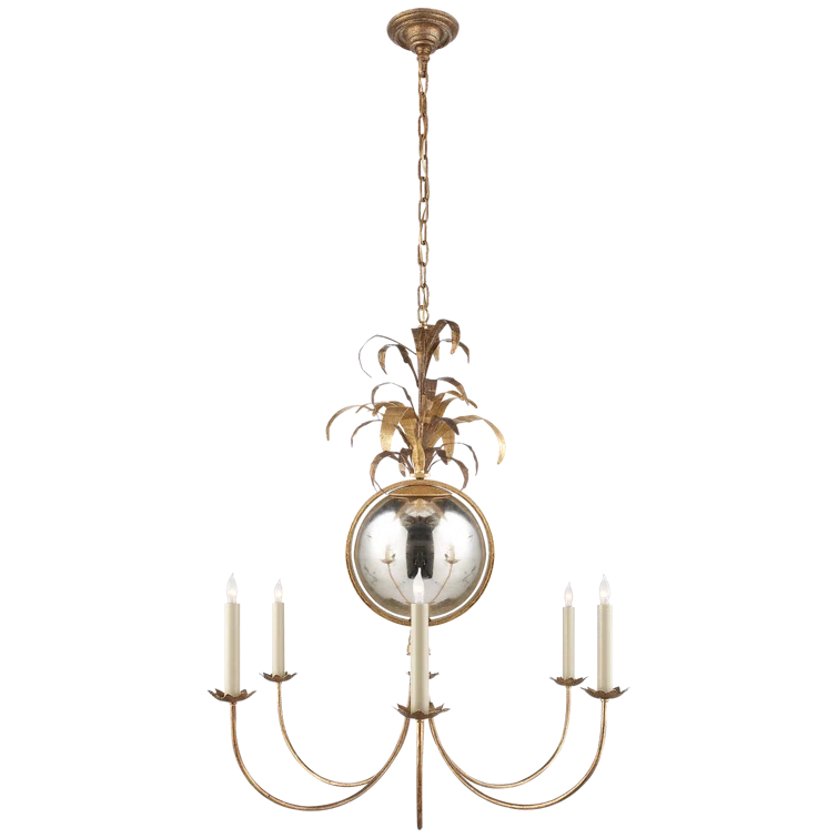 Gilded Iron 6-Light Chandelier with Leaf Accents